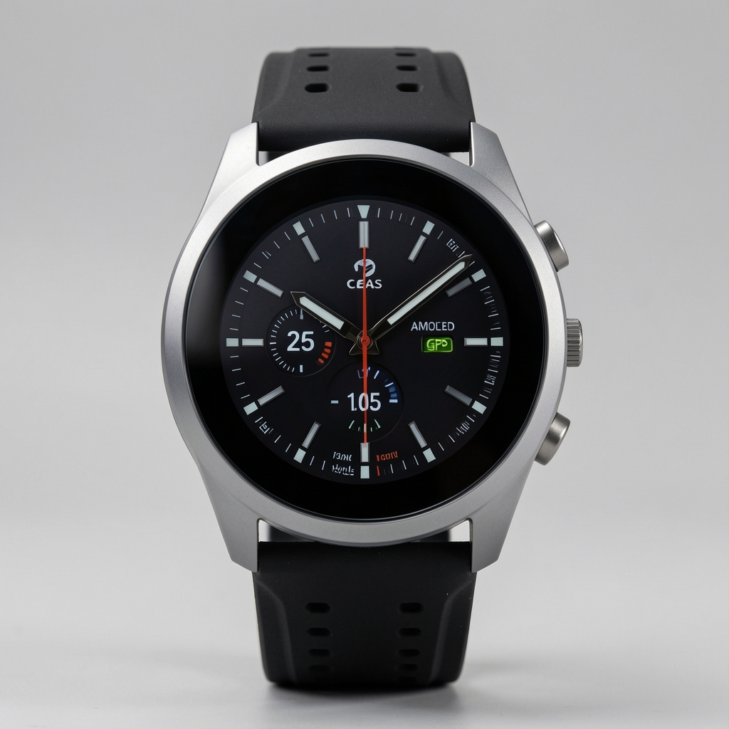 Garmin Forerunner 265 ceas sport GPS cu ecran AMOLED 1.3 inch, curea neagră și carcasă gri, văzut din față cu cadran activ