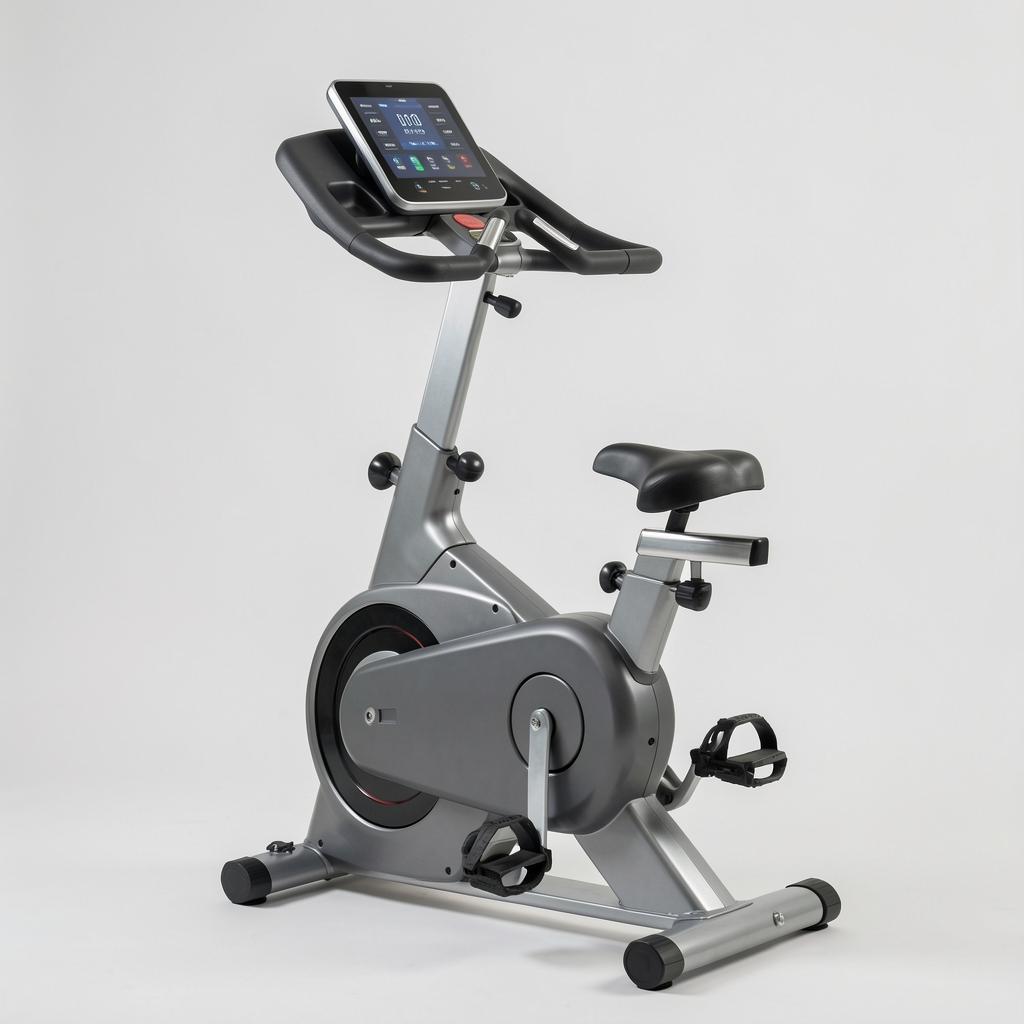 Bicicletă fitness staționară cu display LCD, rezistență magnetică pe 8 niveluri și șa reglabilă, culoare gri metalic