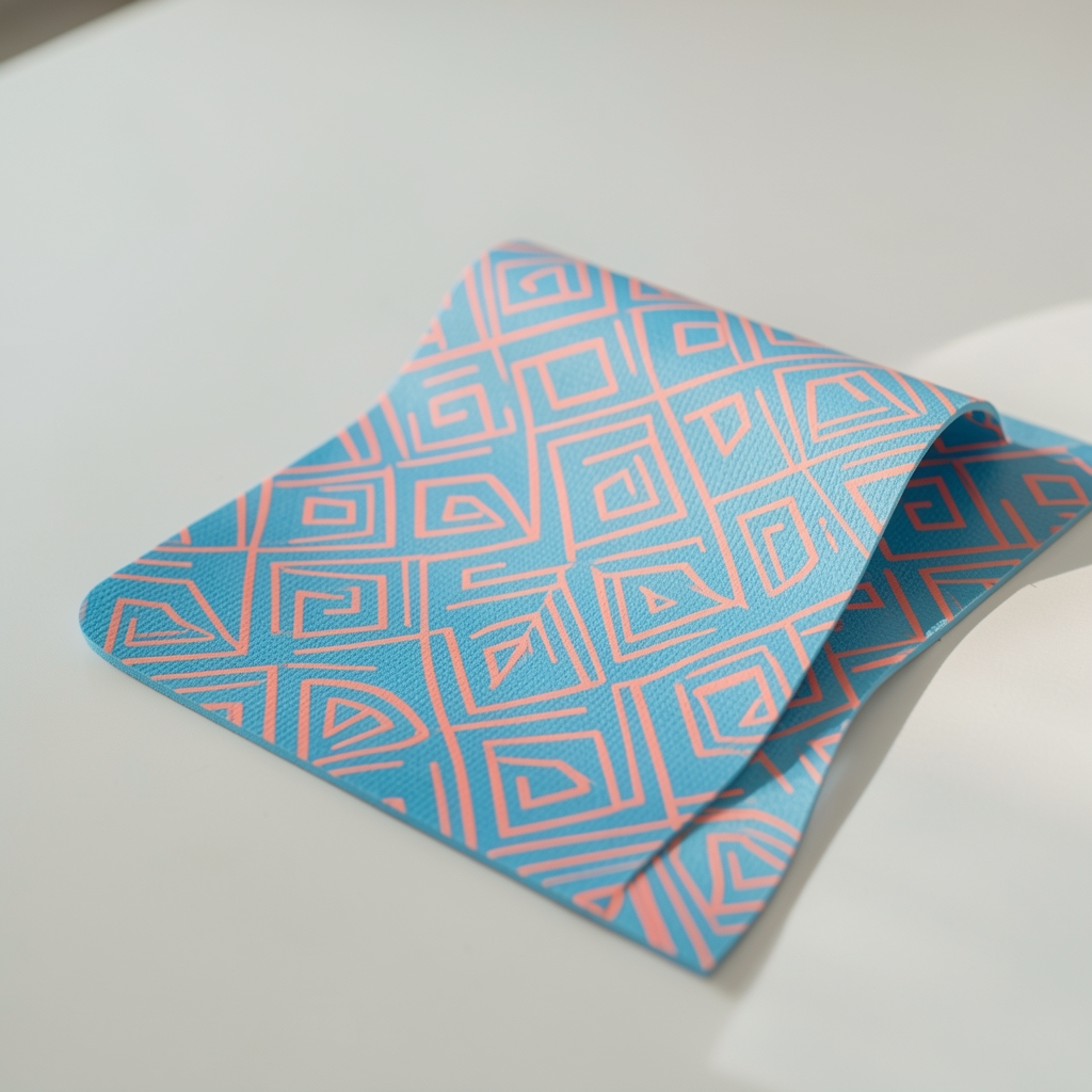 Saltea yoga profesională anti-alunecare, grosime 6mm, culoare albastru coral cu imprimeu geometric